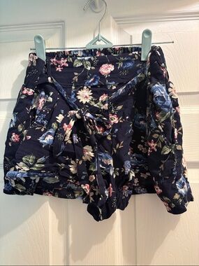 Papaya Navy Floral High-Waist Tie Shorts